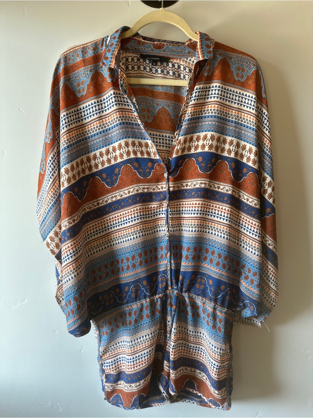 Olivaceous Blue and Rust Printed Blouse